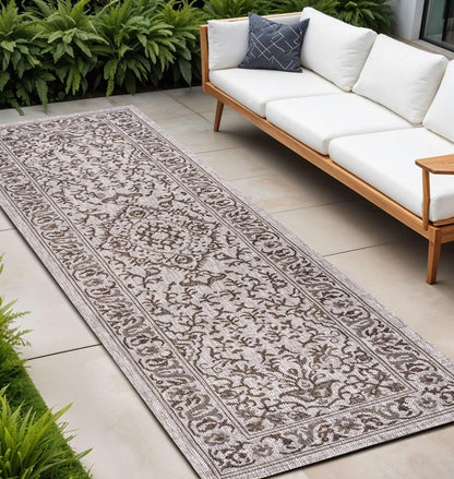 8' Brown And Beige Medallion Indoor Outdoor Runner Rug HomeRoots
