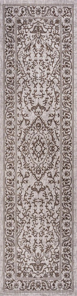 8' Brown And Beige Medallion Indoor Outdoor Runner Rug — view 1
