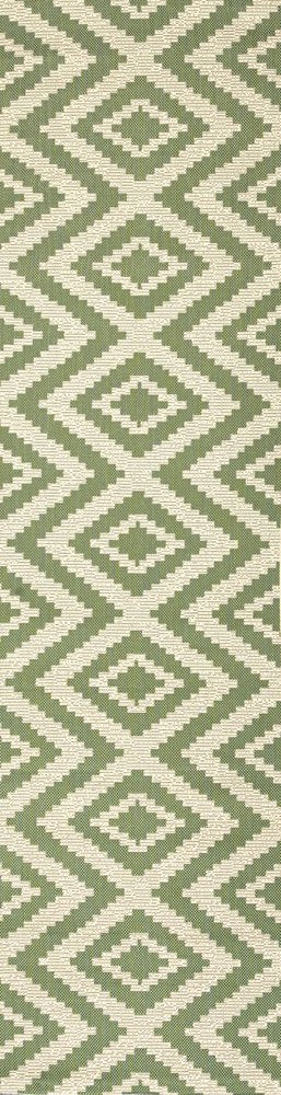 8' Green And Cream Moroccan Indoor Outdoor Runner Rug