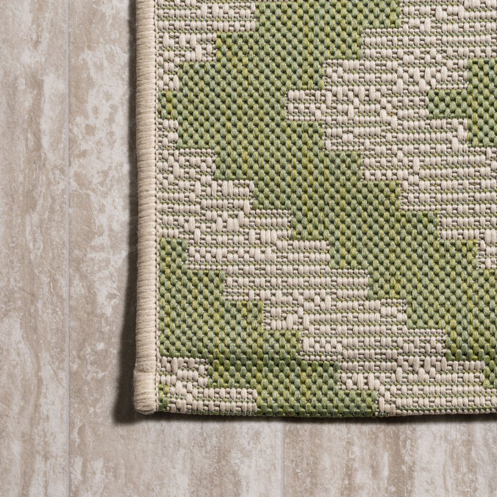 8' Green And Cream Moroccan Indoor Outdoor Runner Rug — view 3