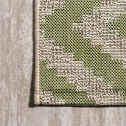 8' Green And Cream Moroccan Indoor Outdoor Runner Rug HomeRoots