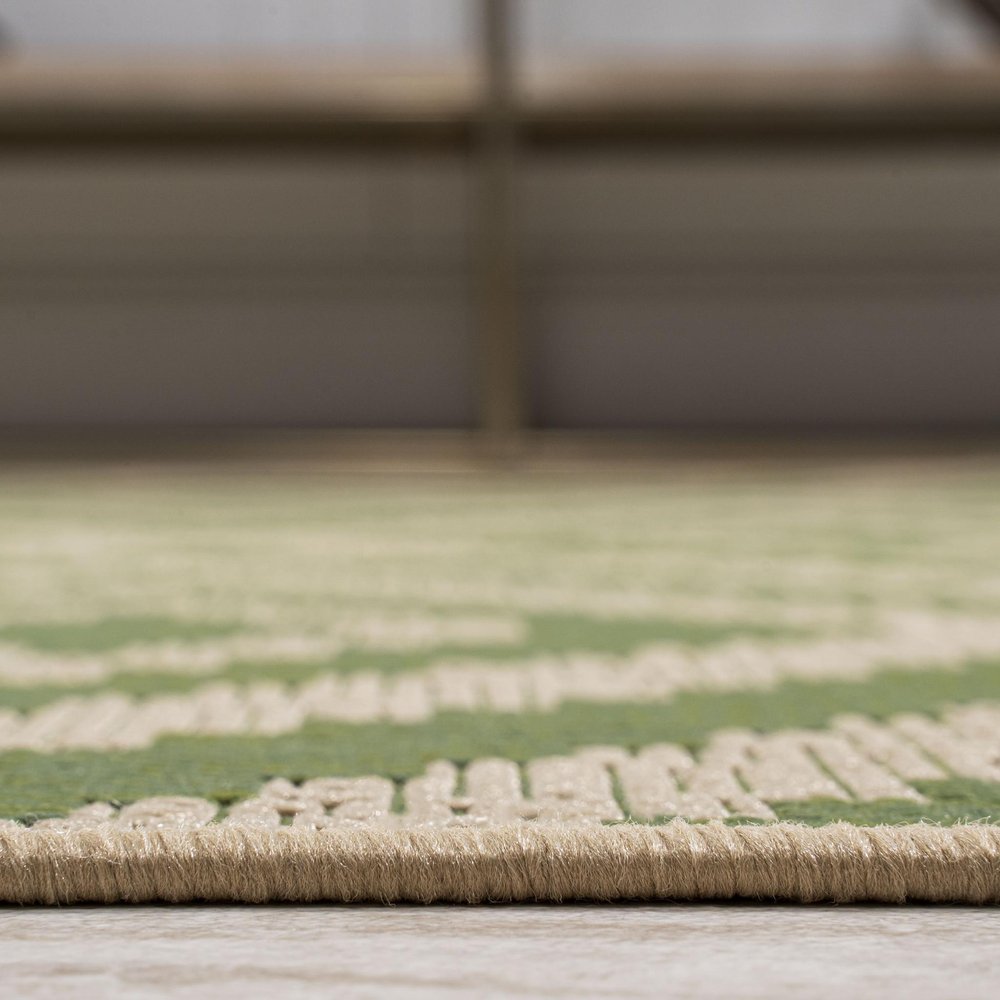 8' Green And Cream Moroccan Indoor Outdoor Runner Rug HomeRoots