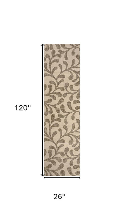 10' Brown And Beige Floral Indoor Outdoor Runner Rug HomeRoots