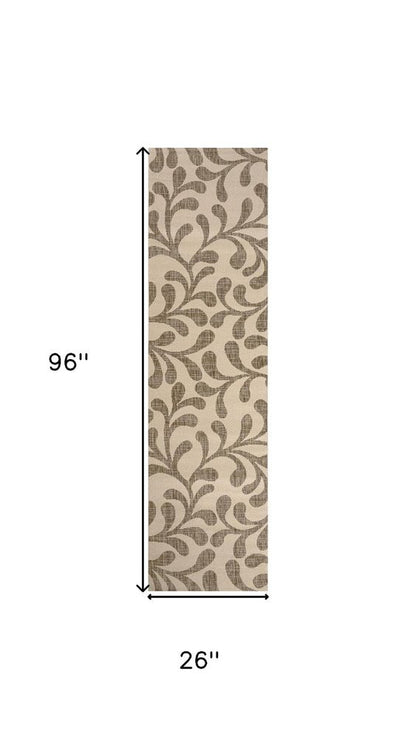 8' Brown And Beige Floral Indoor Outdoor Runner Rug HomeRoots