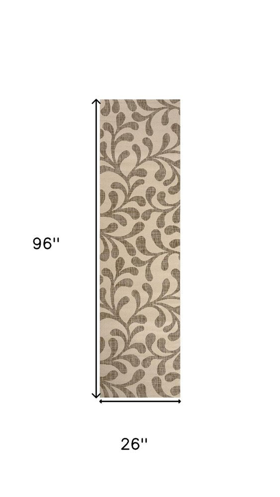 8' Brown And Beige Floral Indoor Outdoor Runner Rug — view 6