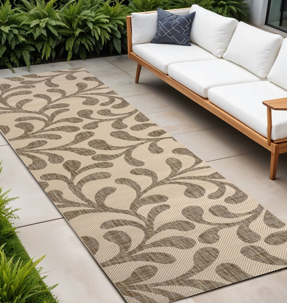 8' Brown And Beige Floral Indoor Outdoor Runner Rug HomeRoots