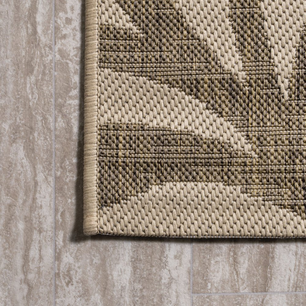 8' Brown And Beige Floral Indoor Outdoor Runner Rug — view 3