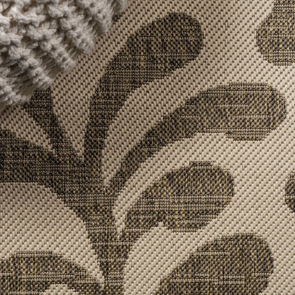 8' Brown And Beige Floral Indoor Outdoor Runner Rug