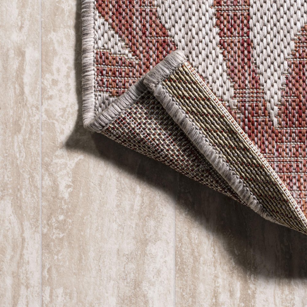 8' Red And Beige Floral Indoor Outdoor Runner Rug — view 1