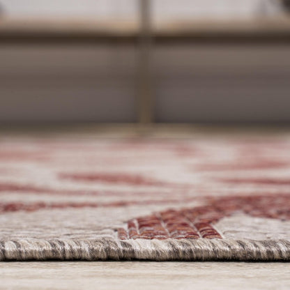 8' Red And Beige Floral Indoor Outdoor Runner Rug HomeRoots