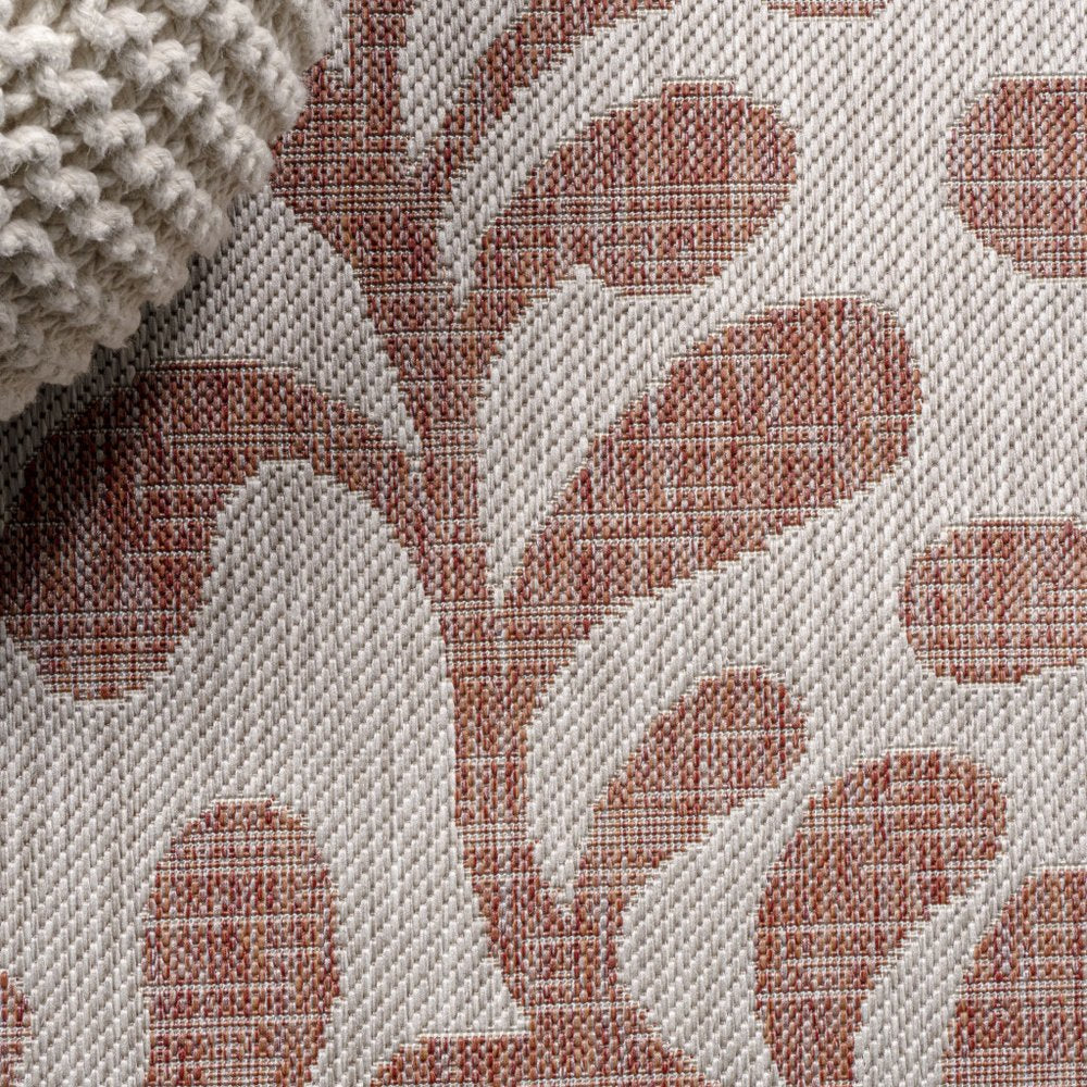 8' Red And Beige Floral Indoor Outdoor Runner Rug — view 4