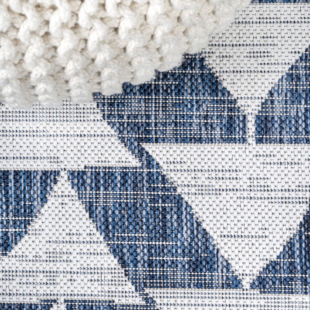 10' Ivory And Blue Geometric Indoor Outdoor Runner Rug HomeRoots
