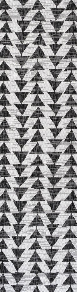 10' Ivory And Black Geometric Indoor Outdoor Runner Rug