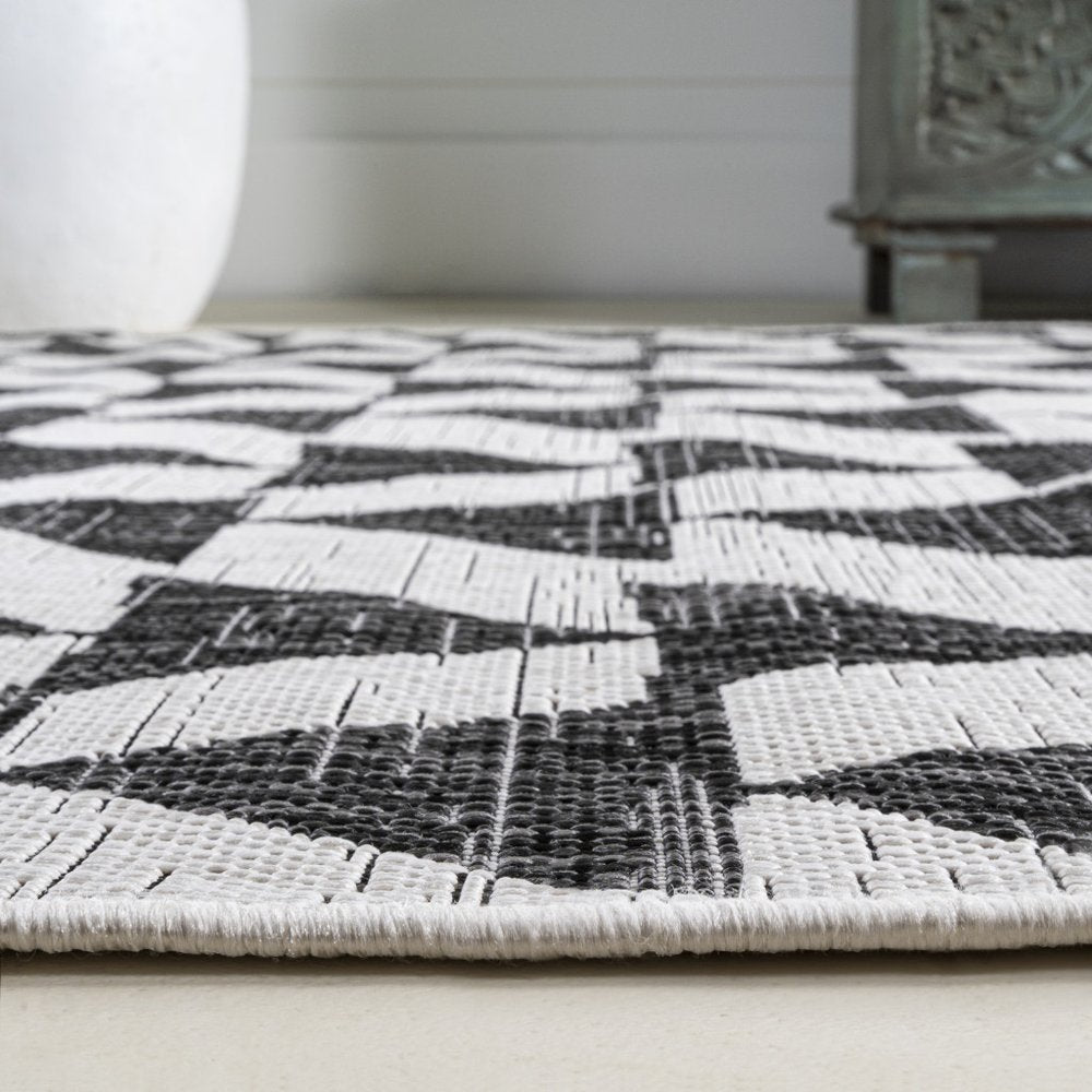 10' Ivory And Black Geometric Indoor Outdoor Runner Rug HomeRoots