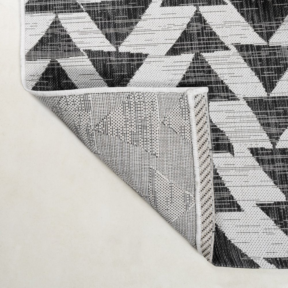 8' Ivory And Black Geometric Indoor Outdoor Runner Rug HomeRoots