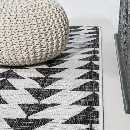 8' Ivory And Black Geometric Indoor Outdoor Runner Rug HomeRoots
