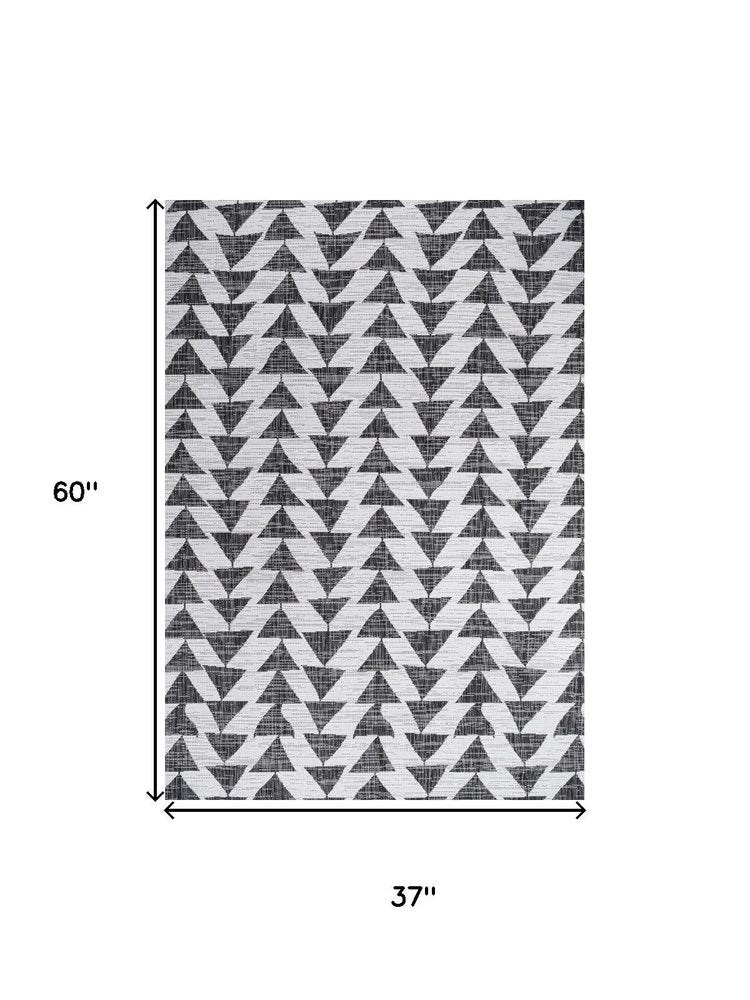 3' X 5' Ivory And Black Geometric Indoor Outdoor Area Rug HomeRoots