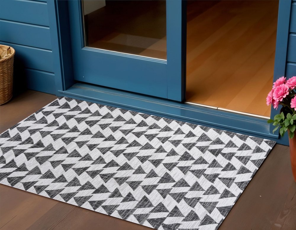 3' X 5' Ivory And Black Geometric Indoor Outdoor Area Rug — view 3