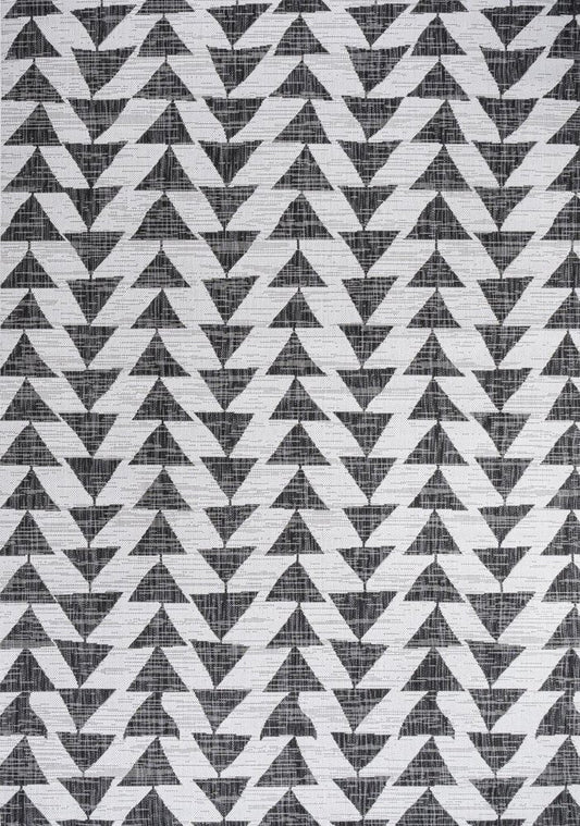 3' X 5' Ivory And Black Geometric Indoor Outdoor Area Rug