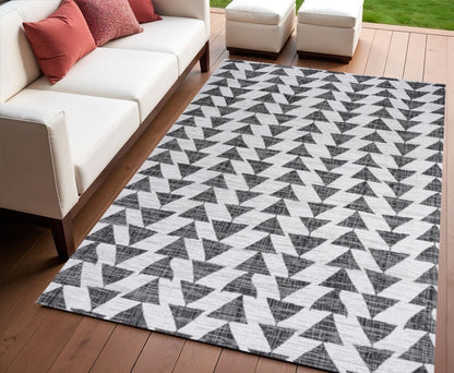 4' X 6' Ivory And Black Geometric Indoor Outdoor Area Rug HomeRoots