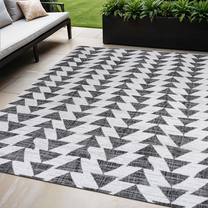 5' X 8' Ivory And Black Geometric Indoor Outdoor Area Rug HomeRoots
