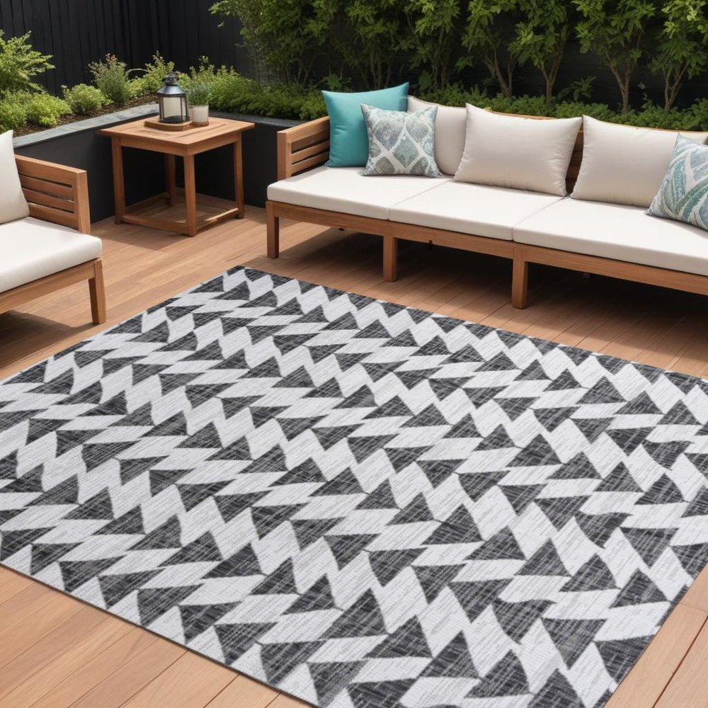 8' X 10' Ivory And Black Geometric Indoor Outdoor Area Rug HomeRoots