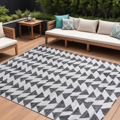 8' X 10' Ivory And Black Geometric Indoor Outdoor Area Rug HomeRoots