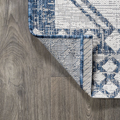 10' Ivory And Blue Moroccan Indoor Outdoor Runner Rug HomeRoots