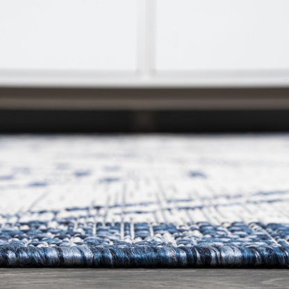 10' Ivory And Blue Moroccan Indoor Outdoor Runner Rug HomeRoots