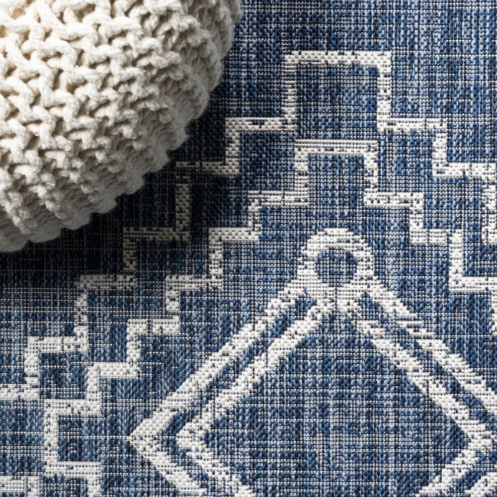 10' Blue And Ivory Moroccan Indoor Outdoor Runner Rug — view 5