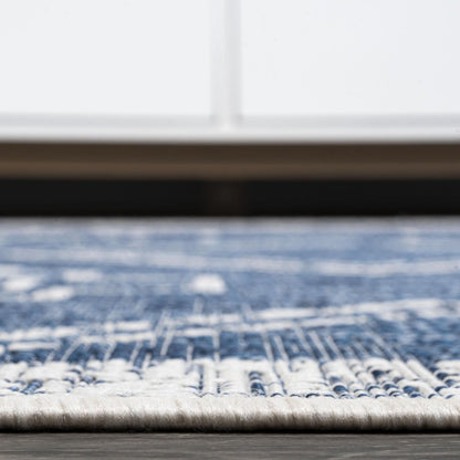 8' Blue And Ivory Moroccan Indoor Outdoor Runner Rug HomeRoots