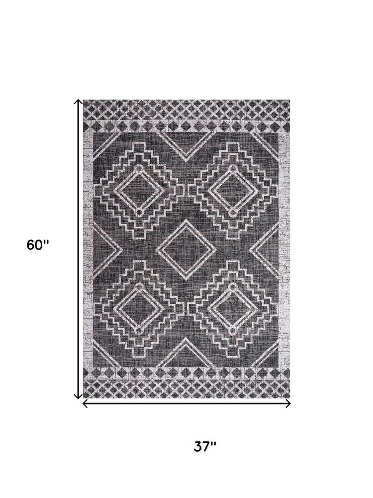 3' X 5' Black And Ivory Moroccan Indoor Outdoor Area Rug HomeRoots