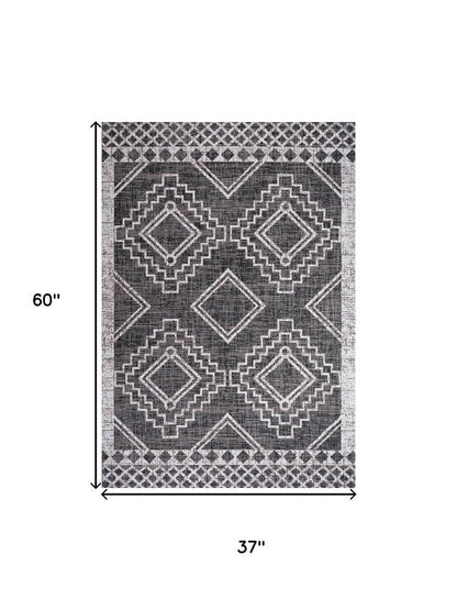 3' X 5' Black And Ivory Moroccan Indoor Outdoor Area Rug HomeRoots