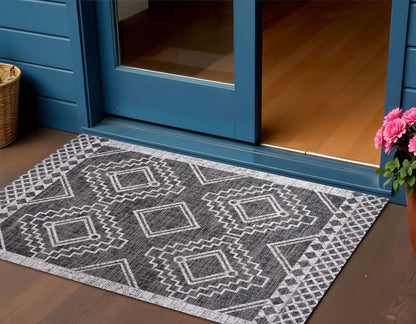 3' X 5' Black And Ivory Moroccan Indoor Outdoor Area Rug HomeRoots