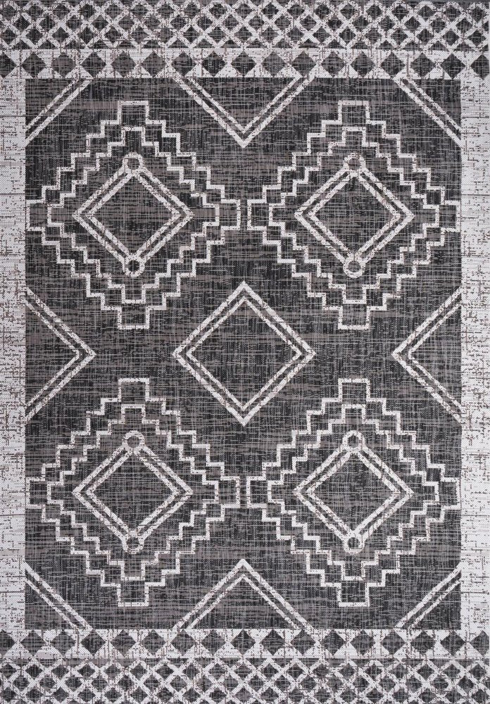 5' X 8' Black And Ivory Moroccan Indoor Outdoor Area Rug — view 1