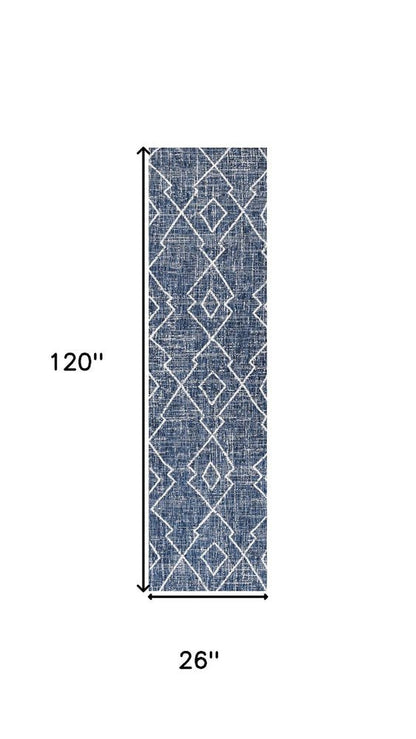10' Blue And Ivory Trellis Indoor Outdoor Runner Rug HomeRoots