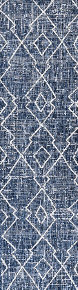 10' Blue And Ivory Trellis Indoor Outdoor Runner Rug HomeRoots