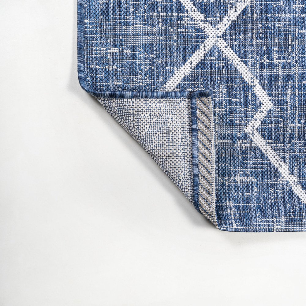 10' Blue And Ivory Trellis Indoor Outdoor Runner Rug HomeRoots