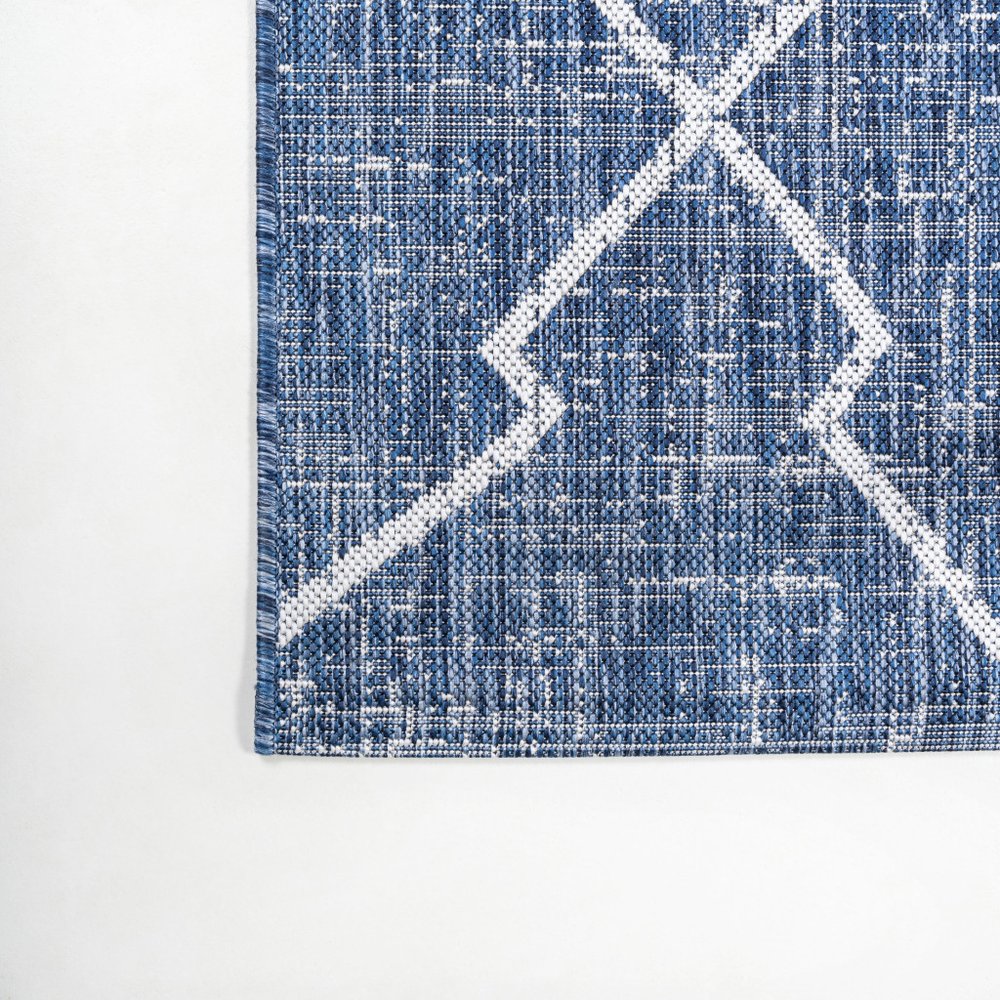 10' Blue And Ivory Trellis Indoor Outdoor Runner Rug — view 3
