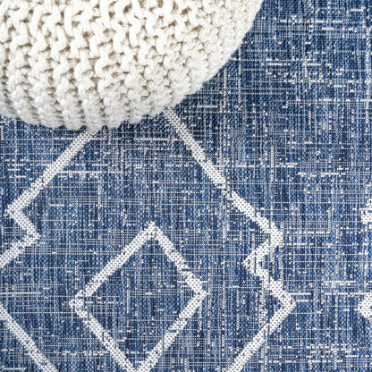 10' Blue And Ivory Trellis Indoor Outdoor Runner Rug HomeRoots