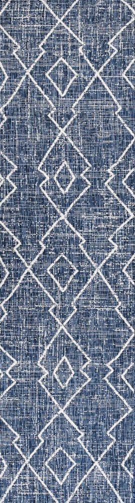 8' Blue And Ivory Trellis Indoor Outdoor Runner Rug HomeRoots