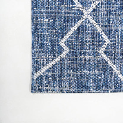 8' Blue And Ivory Trellis Indoor Outdoor Runner Rug HomeRoots