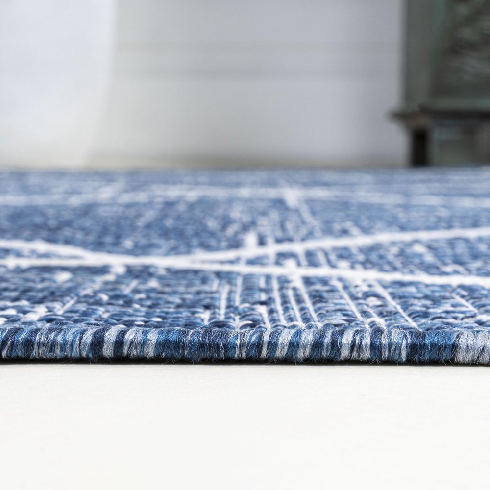 8' Blue And Ivory Trellis Indoor Outdoor Runner Rug HomeRoots