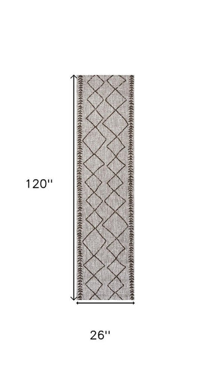 10' Beige And Brown Trellis Indoor Outdoor Runner Rug HomeRoots
