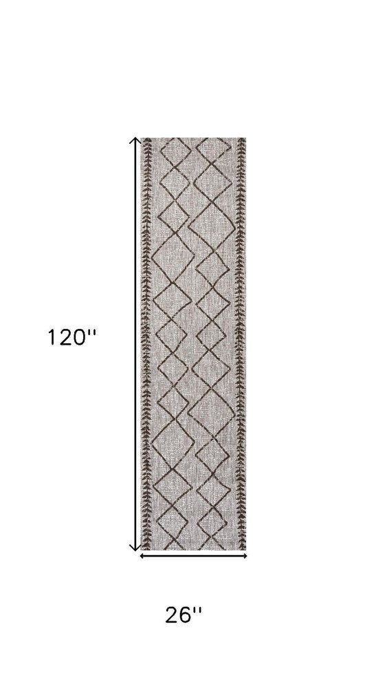 10' Beige And Brown Trellis Indoor Outdoor Runner Rug — view 6