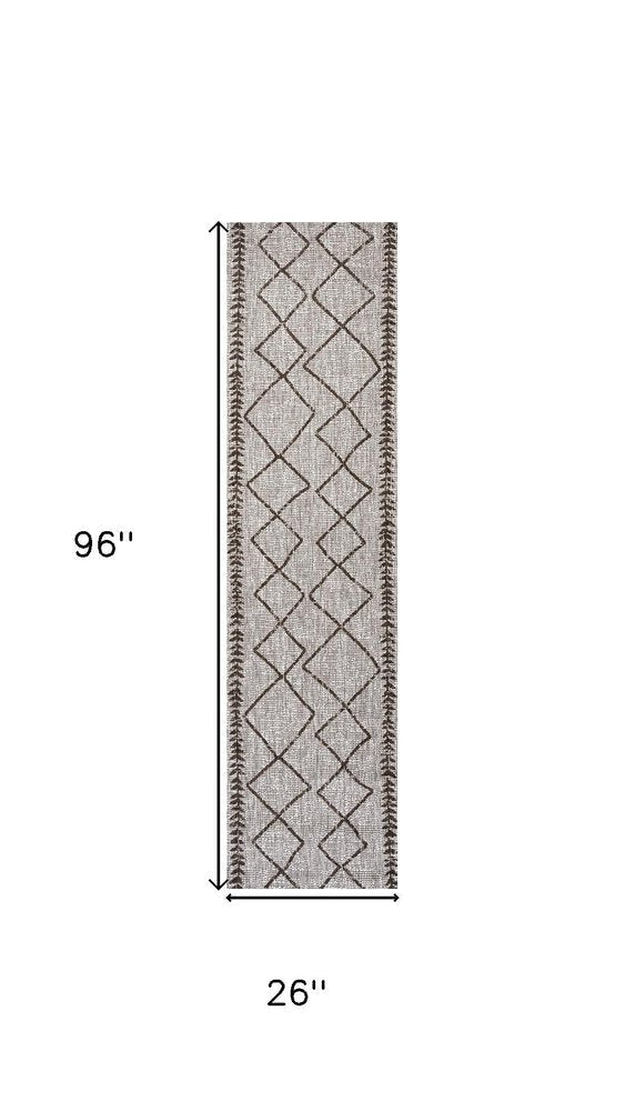8' Beige And Brown Trellis Indoor Outdoor Runner Rug HomeRoots