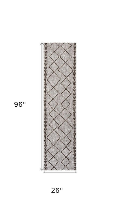 8' Beige And Brown Trellis Indoor Outdoor Runner Rug HomeRoots