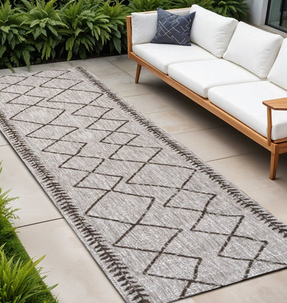 8' Beige And Brown Trellis Indoor Outdoor Runner Rug HomeRoots