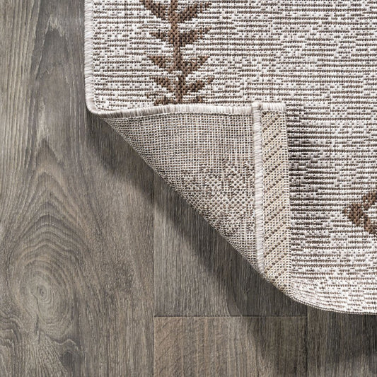 8' Beige And Brown Trellis Indoor Outdoor Runner Rug