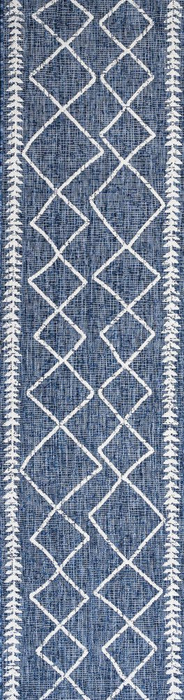 8' Blue And Ivory Trellis Indoor Outdoor Runner Rug HomeRoots